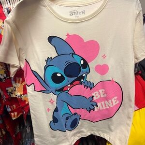Disney Stitch Kids valentines Day T-Shirt - Cream and Pink